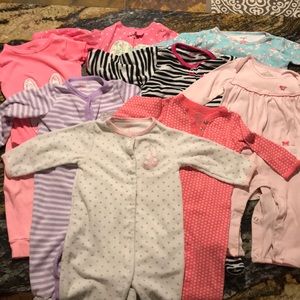 Lot of 8 baby girls Carters pajama sets, 9 months